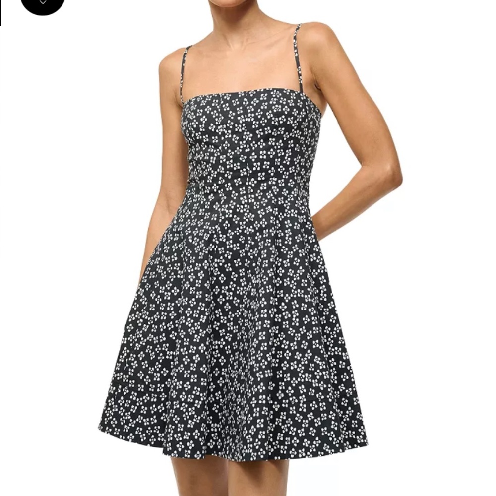 Staud Wylie Printed Mini Dress - Black Woodblock Floral, size 6